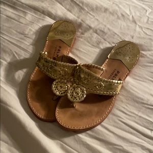 Moderately worn size 8 gold palm beach sandals